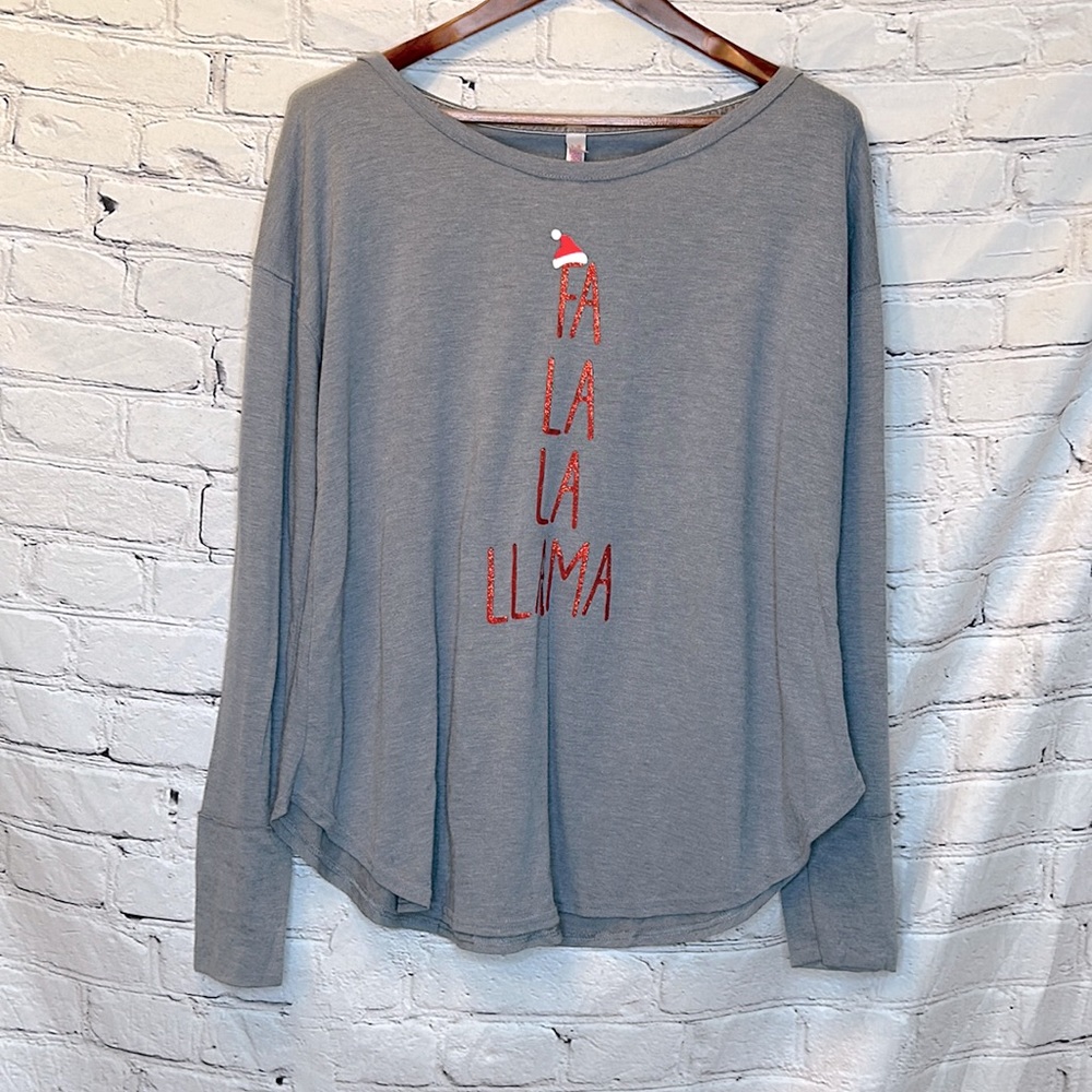 Xhilaration Christmas Fa La La Llama Long Sleeve Pullover Top Size Large